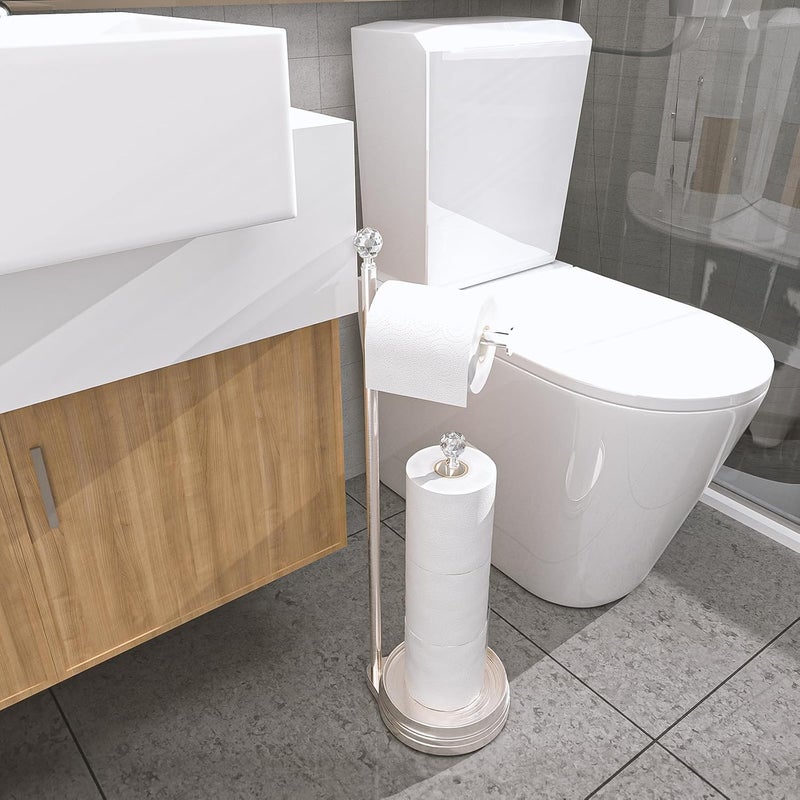 Kasunto Toilet Paper Holder for Bathroom, Heavy Weighted Metal Free Standing Toilet Paper Holder Stand with Crystal Ball, Toilet Paper Roll Stand for Bathroom Accessories - Image 3